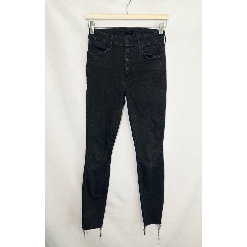 MOTHER The Pixie Ankle Fray Not Guilty Black Goth Grunge Denim Jeans Women's 26